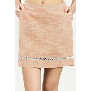 Womens Straight Pencil Skirt Size S Orange Eyelet Embroidered Short Mini Cotton